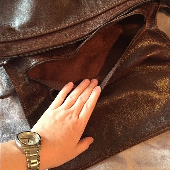 Stickman Leather of Seattle WA. Brown leather satchel with lots of pockets - Picture 5 of 6